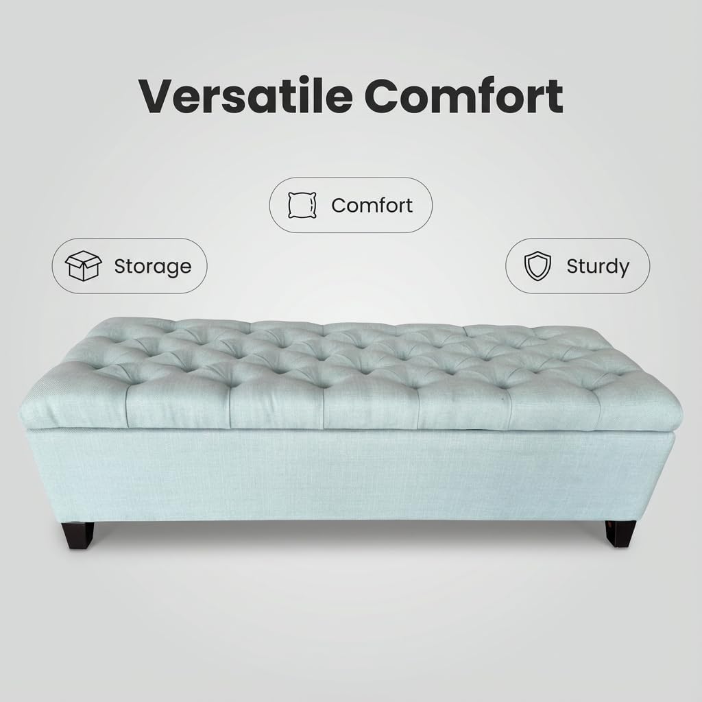 50.25" Storage Ottoman Bench with Safety Hinges for Kids Room: Slow-Close Lid Prevents Pinched Fingers - Baby Blue Footrest Stool for Bedroom, Living Room, Entryway, Hallway - Holds 8x Slower