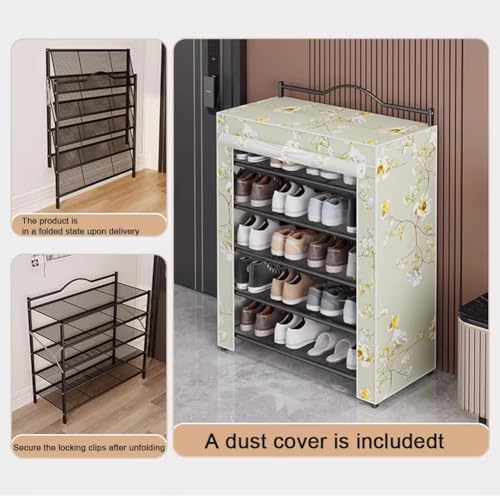 Heavy Duty Foldable Shoe Rack with Cover, Carbon Steel Entryway Organizer for Small Spaces, Breathable Dust-Proof Storage Unit for Boots and Sneakers, Easy Assembly Space Saving Design for Home Use