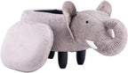 Pemberly Row Elephant Fabric Storage Ottoman/Stool, Gray/Black Finish, 15.75"H x 14.17"W x 28.74"D, Upholstered Kids Room Seating with Storage, Cute Animal Theme, Easy Assembly for Bedroom or Playroom