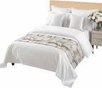 Beige Grey Coastal Bed Runner Scarf Cal King Size, Nautical Beach Starfish Coral Shell Modern Luxury Bed Throw Runners & Scarves for Twin Full Queen King Foot of Beds, Bedroom Decoration, 102"x20"