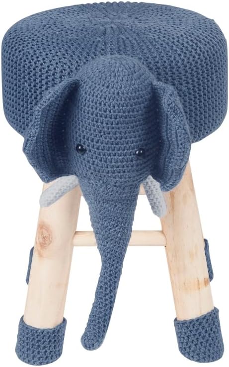 Animal Ottoman Stool for Kids, Cute Deer Foot Stool with Solid Pine Wood Legs, Upholstered Small Seat for Bedroom Nursery Playroom Decor, Toddler Chair & Footrest (Art Deco,Elephant)