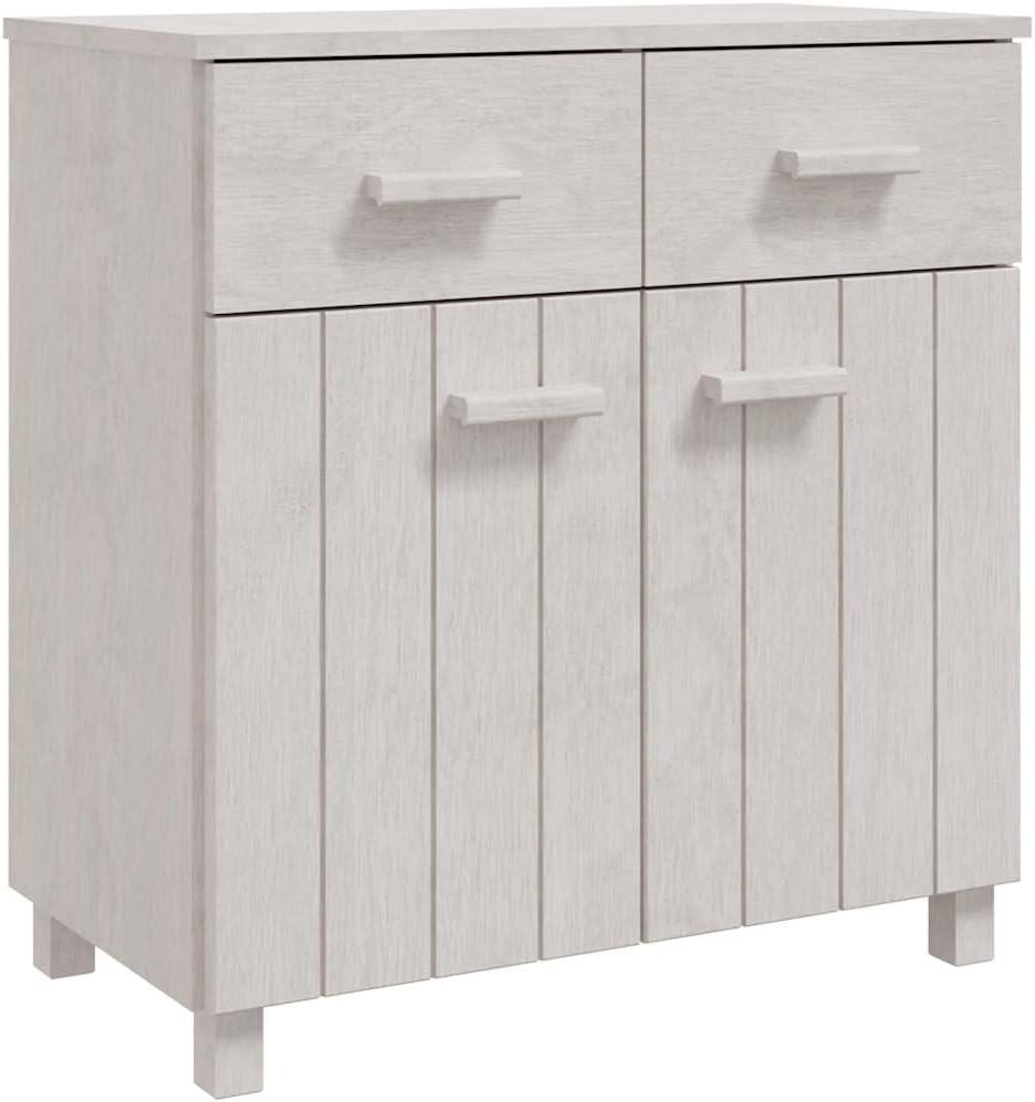 White Solid Pine Wood Sideboard with Matte Finish, 31.1 x 15.7 x 31.5 Inches, Modern Storage Cabinet for Living Room Dining Room, 4 Drawers and Spacious Surface, Durable
