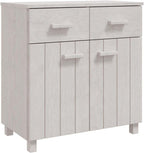 White Sideboard Buffet Cabinet, Solid Pine Wood Storage Credenza with Doors and Drawers, Modern Accent Cupboard Console for Dining Living Room, 31.1 x 15.7 x 31.5 in