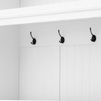VilroCaz Versatile Wide Hall Tree with Storage Cabinet, Adjustable Side Shelves, Doors and 4 Hooks, Brown Wood Grain Shoe Bench with 2 Drawers, Entryway Coat Rack for Living Room Hallway (White-3.19)