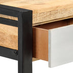 3 Drawer Console Table for Living Room, Brown Console Table with 3 Drawers, Black Iron Legs Grey