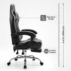 Racing E-Sports Gaming Chair - Ergonomic Grey PU Leather Computer Desk Chair with Footrest, High Back Recliner with Lumbar & Headrest Support, 360° Swivel for Home Office