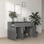 Dark Grey Solid Pine Wood Sideboard with 3 Drawers, MDF Medium Buffet Cabinet for Dining Room and Living Room Storage, Modern Traditional Design, Durable Furniture