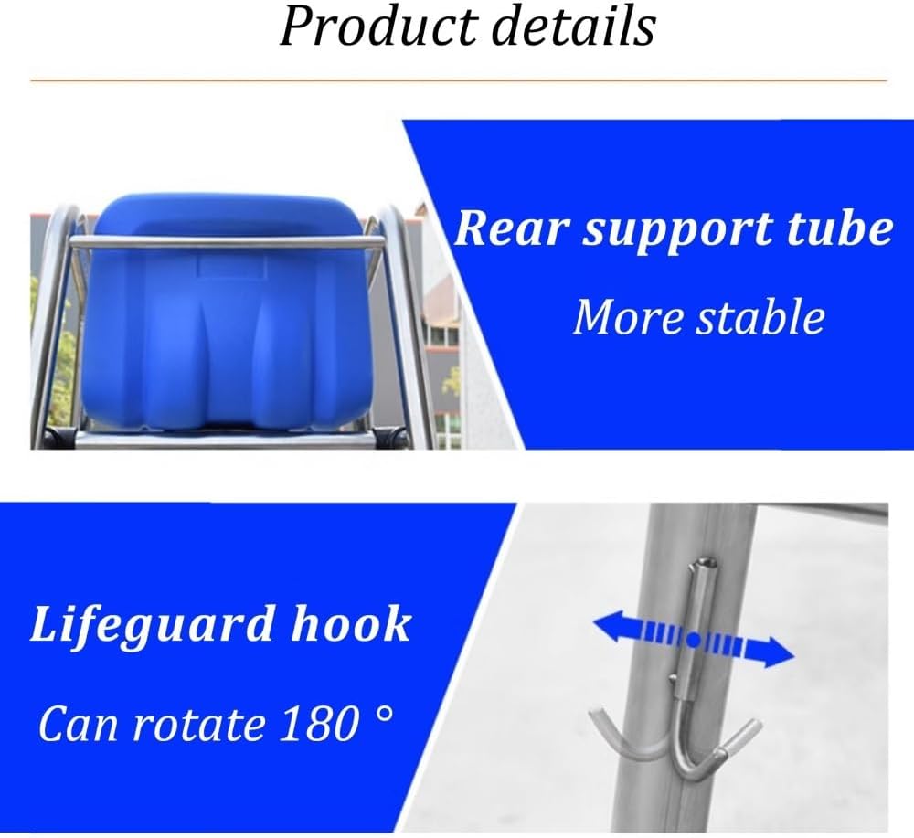 Swimming Pool Stainless Steel Lifeguard Chairs, Pool Deck Lifeguard Chairs with Hole & Hook,Loads 661lbs(304,1.8m)