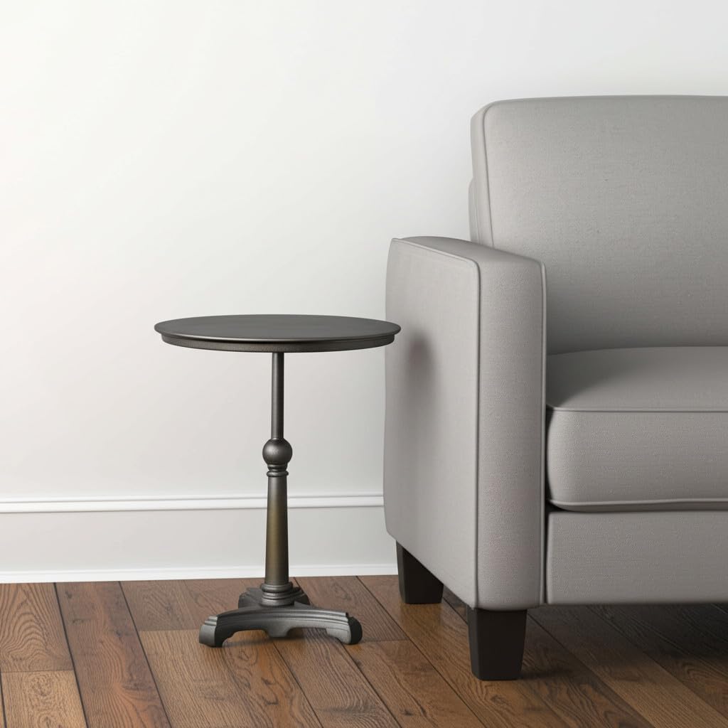HomeRoots 571184 30 in. Brown Iron Round Pedestal End Table