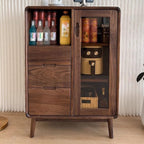Sideboard Buffet Cabinet Black Walnut Sideboard Wine Cabinet Dining Side Glass Door Storage Furniture Living Room Entrance Decoration
