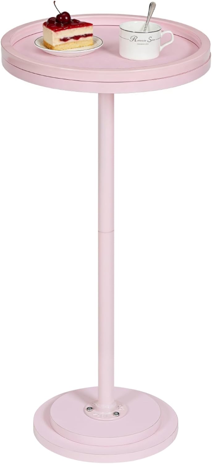 HOOBRO Small Round Side Table, Drink Table, Coffee Martini Table with Pedestal Accent for Small Spaces in Living Room, Bedroom, Sofa Couch, Pink KK168BZ01