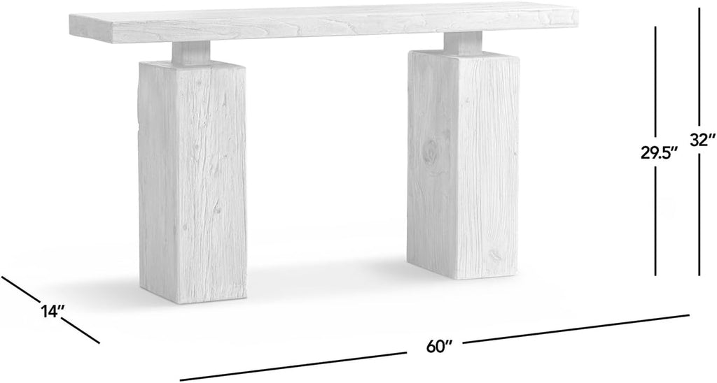 Jennifer Taylor Home Calder 60" Solid Reclaimed Elm Plinth Console Table, Heritage Light Natural Brown Reclaimed Elm