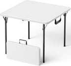 Folding Table, 36 Inch Square Foldable Card Table with Carrying Handle, Heavy Duty Fold-in-Half Portable Table No Assembly, Ideal for Picnic, Camping, RV Travel, Parties, BBQs, Crafting and Indoor Use
