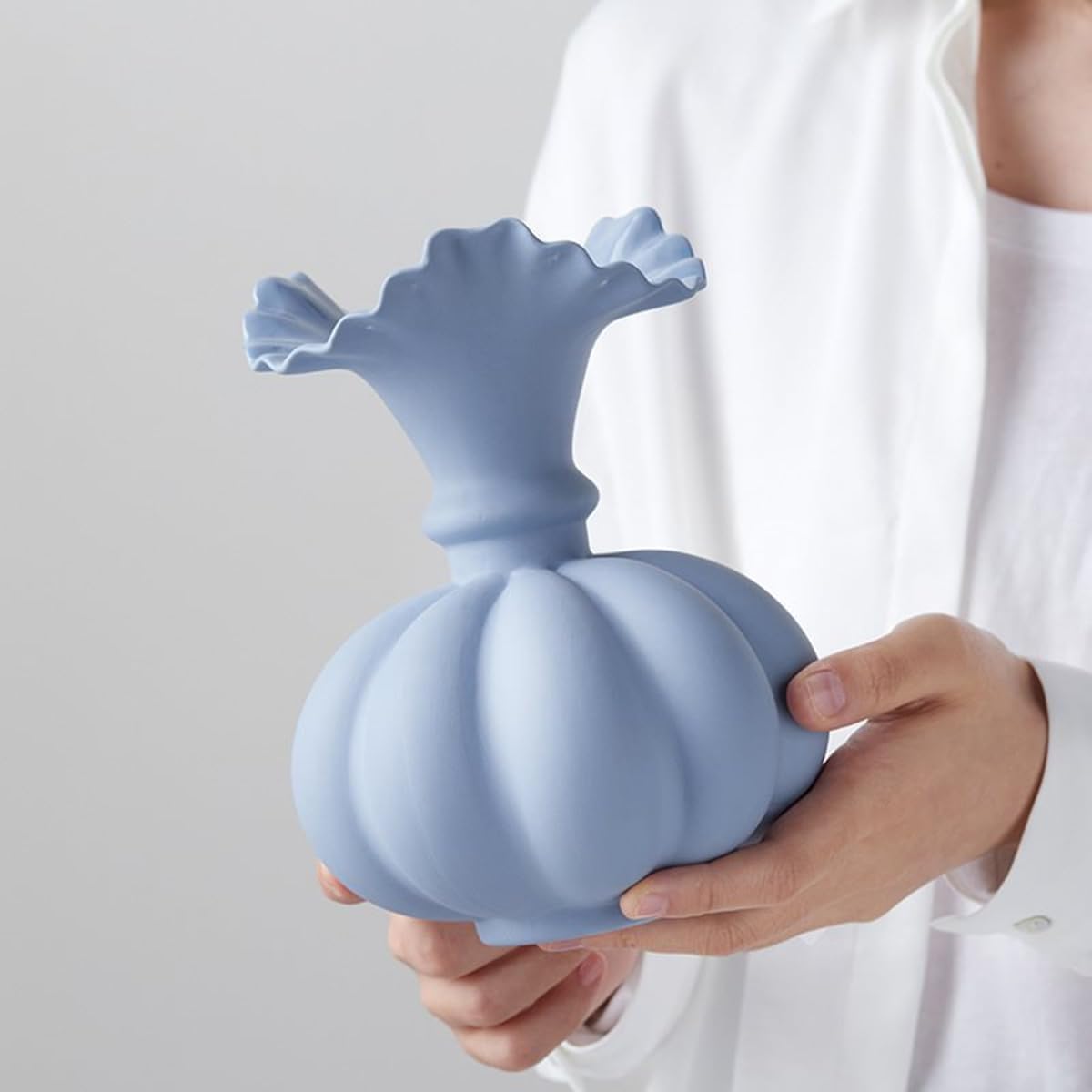 Blue Flower Vase,Pumpkin Ceramic Vase, Ceramic Vase for Decor,Container for Flower, Centerpieces for Dining Table,for Living Room Desk Shelf Decor.
