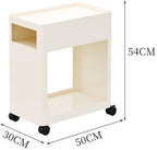 Center Table Small Coffee Table with Wheels Modern Simple Household Movable Iron Sideboard Living Room Square Sofa Side Storage Shelf(White)