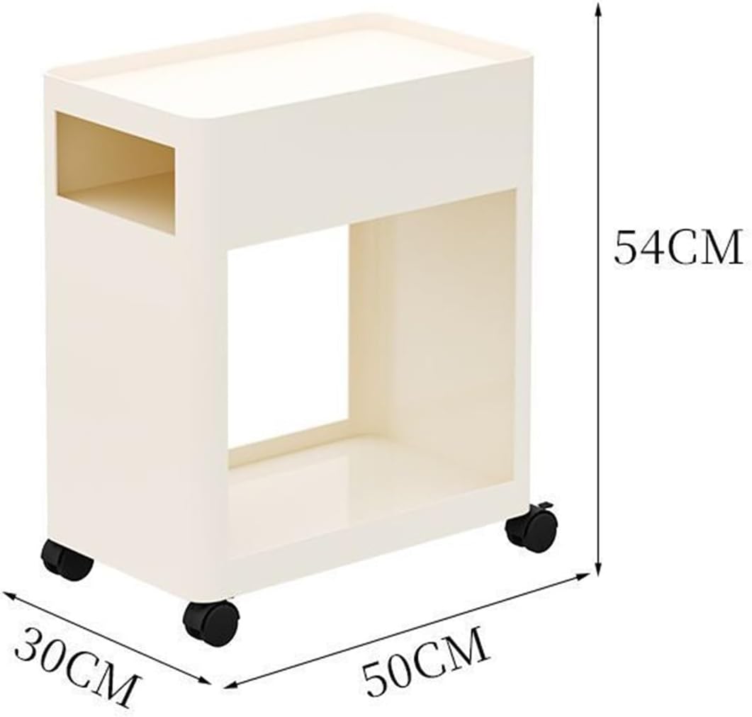 Center Table Small Coffee Table with Wheels Modern Simple Household Movable Iron Sideboard Living Room Square Sofa Side Storage Shelf(White)