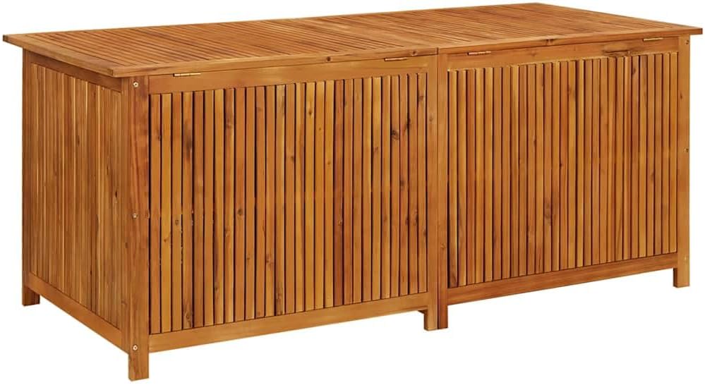 Solid Acacia Wood Patio Storage Box 68.9x31.5x29.5 Inch with Waterproof Bag, Gas-Lift Lid Bench for Garden Cushions and Tools