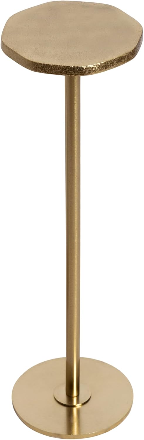 Kate and Laurel Pianka Decorative Modern Pedestal Round Drink Table, 7 x 7 x 22, Gold, Cast Aluminum Mini Table with Organic Tabletop Shape for Use as Small Plant Stand or Living Room Accent