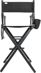 mefeir 31" Height Tall Directors Chairs, Folding Artist Makeup with Replacement Cover, Storage Side Bags, Footrest, Support 250 lbs, Solid Hardwood & Polyester Black Canvas