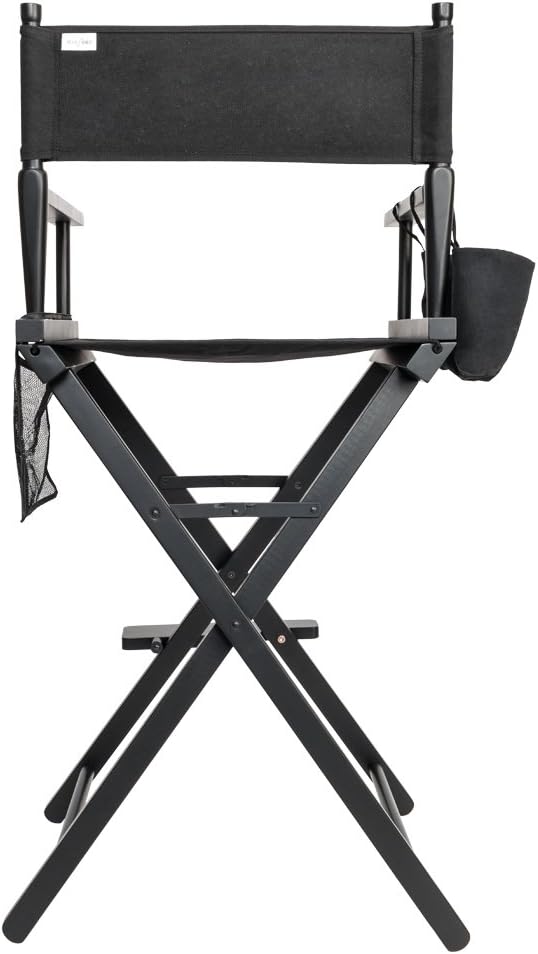 mefeir 31" Height Tall Directors Chairs, Folding Artist Makeup with Replacement Cover, Storage Side Bags, Footrest, Support 250 lbs, Solid Hardwood & Polyester Black Canvas