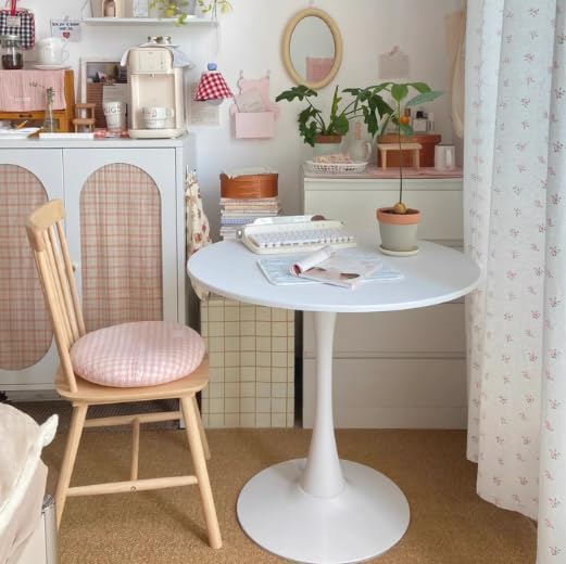 Round Dining Table, 24" Circle Pedestal Table with Thickened Tabletop & Metal Pedestal, Mid-Century Modern Coffee Table for Living Room, Kitchen, Small Places, White
