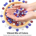 Mini Glass Gems for Vase,Mixed Colour Glass Stones Flat Bottom Marble Beads for Aquarium Fish Tank Planter Crafts Home Decorative Art Craft Vase Filler (Red Blue and Transparent, 1 Pound)
