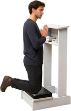 Wooden Prayer Kneeler with Angled Reading Platform and Shelf, Comfortable Kneeling Bench for Praying Catholic, Home Altar Pulpit Stool for Meditation(White)