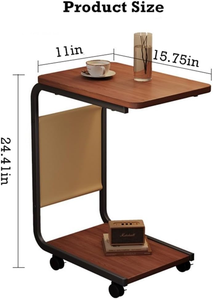 Side Table - C-Shaped End Table, Small Side Table for Couch, Sofa Bed Bathroom Study TV Tray C Shaped End Table Food Snack Trays for Eating (with Wheels)