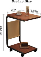 Side Table - C-Shaped End Table, Small Side Table for Couch, Sofa Bed Bathroom Study TV Tray C Shaped End Table Food Snack Trays for Eating (with Wheels)