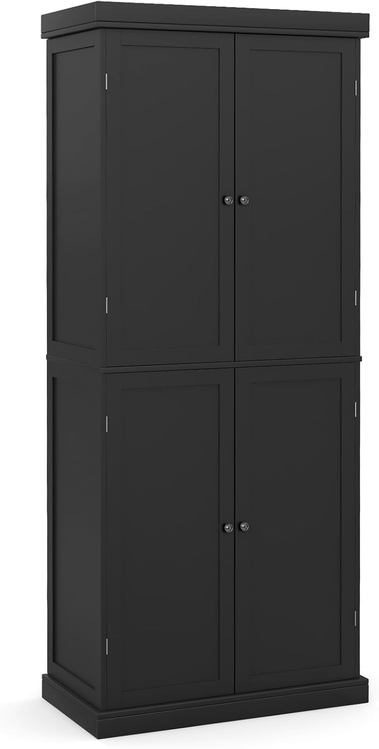 Giantex 4 Door Kitchen Pantry, 72.5” Tall Buffet Cabinet, Freestanding Modern Storage Cabinet Organizer w/ 6-Tier Shelves, 2 Adjustable Shelves, Floor Cupboard for Dining Room, Living Room (Black)