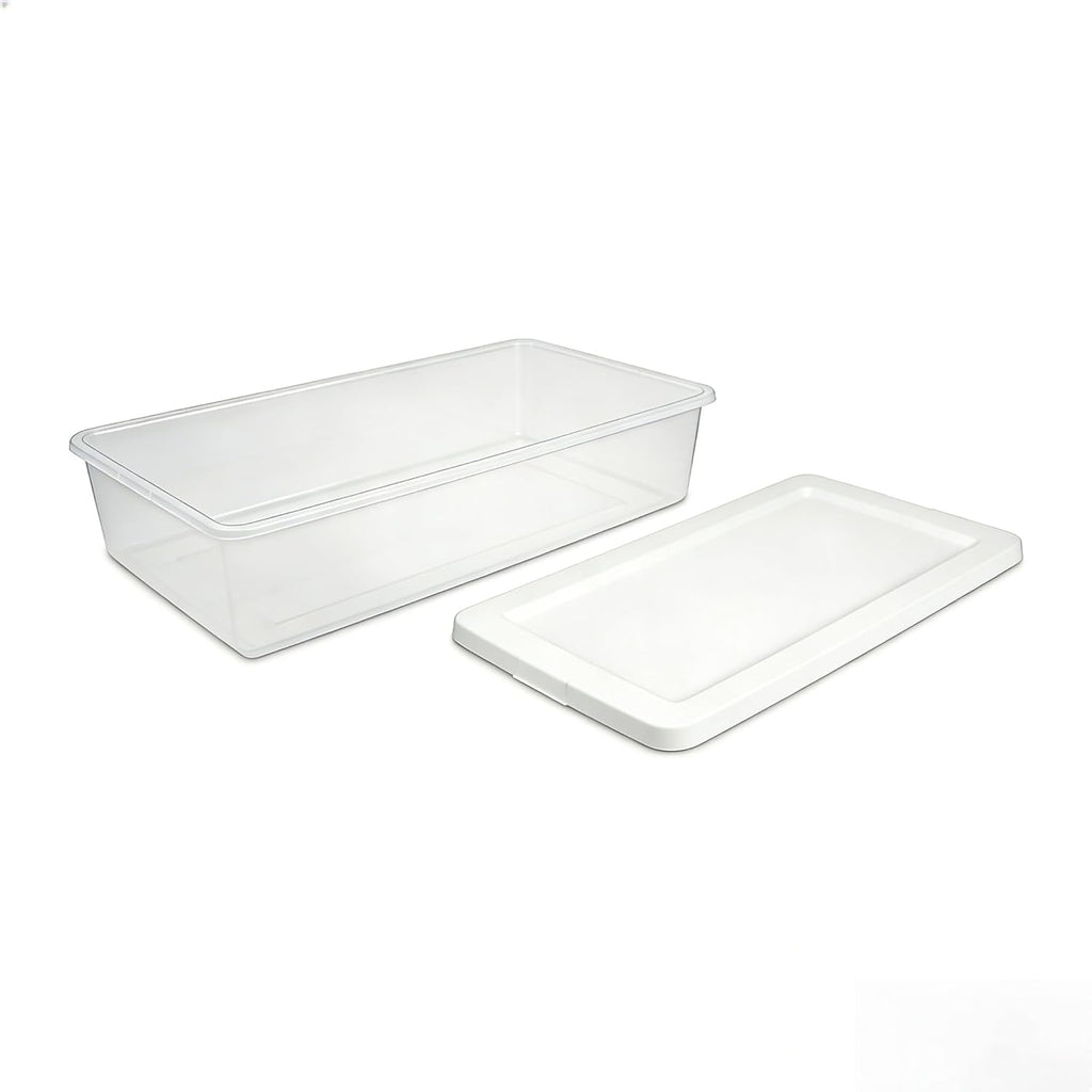 2 Pack 41 Quart Clear Storage Bin with Lid, Clear Plastic Container with Secure Snapping Lids, Under Bed Storage Container, Stackable Bin for Home and Office Organization, White