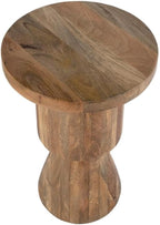 Beaumont Lane 15" Round Solid Mango Wood Side Table, Natural Brown Lacquer Finish, Hand-Carved Detailing, Pedestal Base, Fully Assembled Accent Table for Living Room, Bedroom, or Hallway