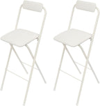 Set of 2 Foldable Bar Stools 29.5 Inch Height - Modern Folding Counter Height Chairs 275 lbs Capacity, PU Cushion for Kitchen, Bar, Cafe (White)