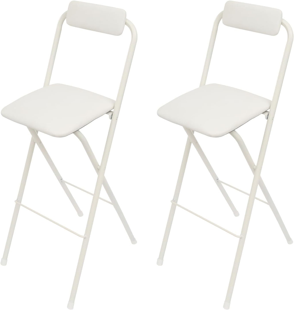Foldable Bar Chairs Set of 2, Black & White Tall Folding Stool Chair with Backrest Portable for Indoor Outdoor, 276 LBS Capacity (White, 2 PCS)