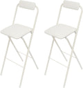 Foldable Bar Chairs Set of 2, Black & White Tall Folding Stool Chair with Backrest Portable for Indoor Outdoor, 276 LBS Capacity (White, 2 PCS)