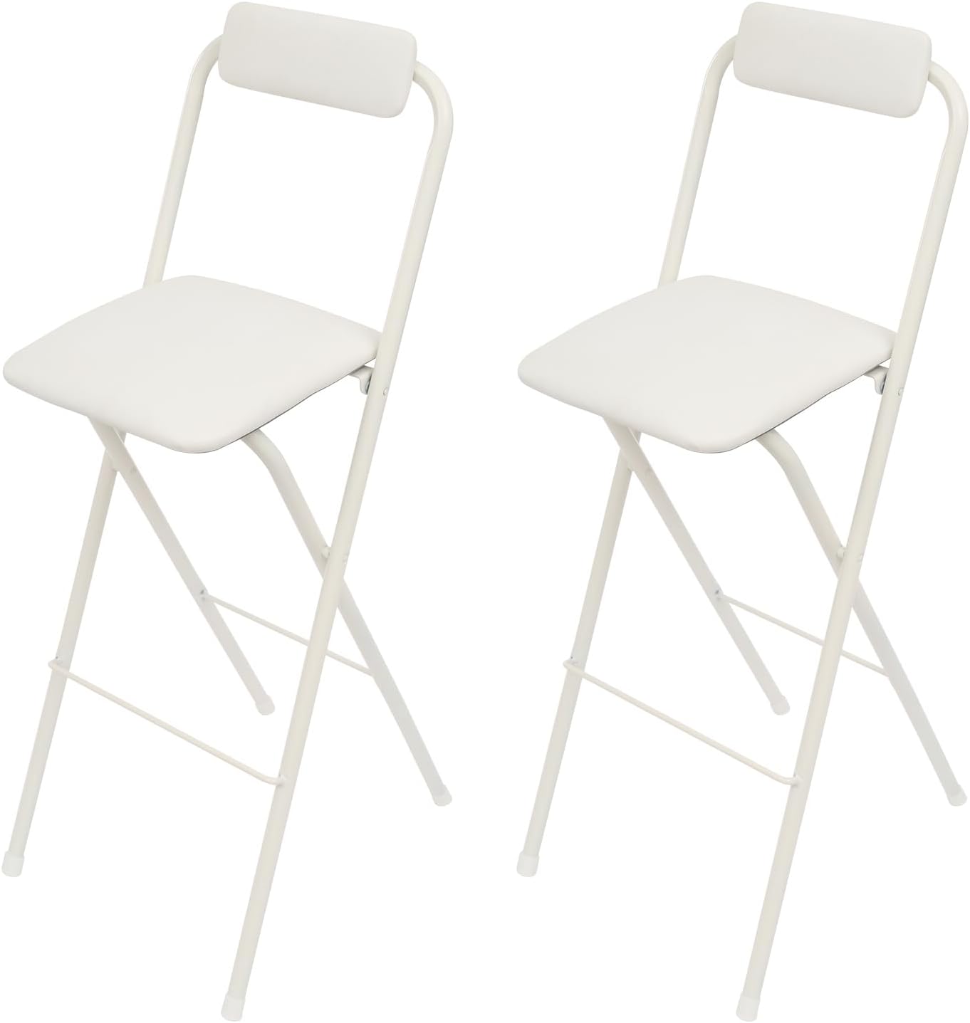Foldable Bar Chairs Set of 2, Black & White Tall Folding Stool Chair with Backrest Portable for Indoor Outdoor, 276 LBS Capacity (White, 2 PCS)