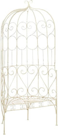 Wrought Iron Garden Bench, 2-Seater Antique White Metal Outdoor Patio Furniture with Decorative Inlays for Backyard, Porch, and Conservatory