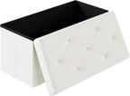 Sweetcrispy 30 Inch Folding Storage Ottoman Bench, Ottoman with Storage | Foot Rest Stool with Padded Seat, End of Bed Storage Bench for Living Room, Bedroom, Loads 660 LBS, Synthetic Leather, Beige