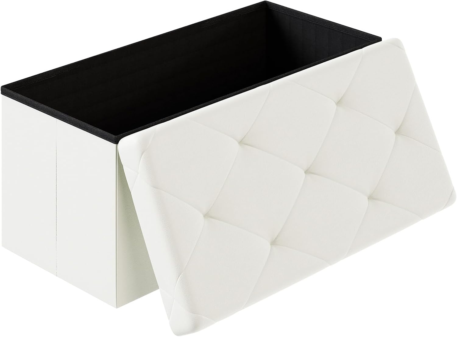 Sweetcrispy 30 Inch Folding Storage Ottoman Bench, Ottoman with Storage | Foot Rest Stool with Padded Seat, End of Bed Storage Bench for Living Room, Bedroom, Loads 660 LBS, Synthetic Leather, Beige