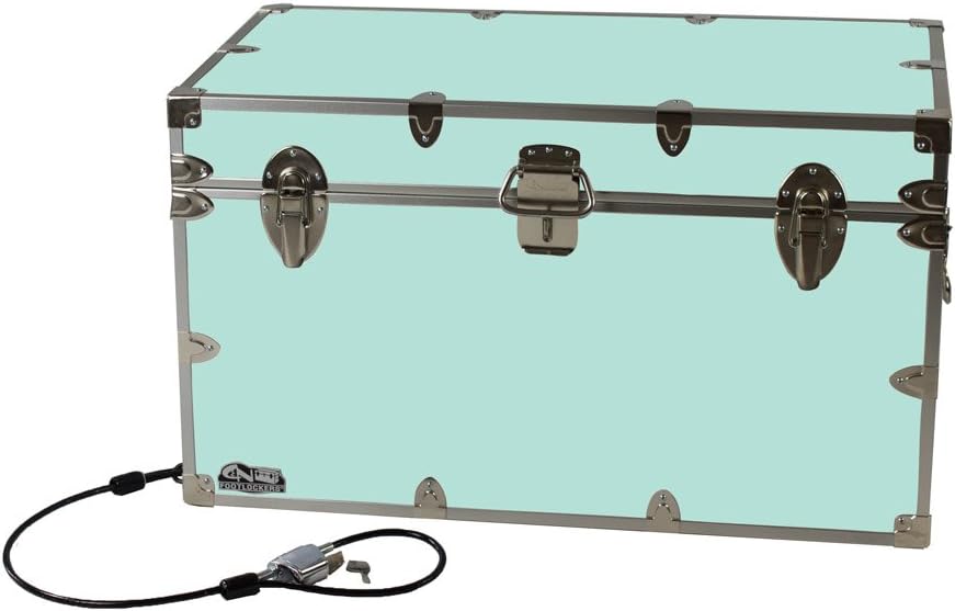 C&N Footlockers - XL Graduate Storage Trunk w/Cable Lock - Made in the USA - STEEL Footlocker for College Dorm Room & Summer Camp - 32 x 18 x 18.5 Inches (Mint)