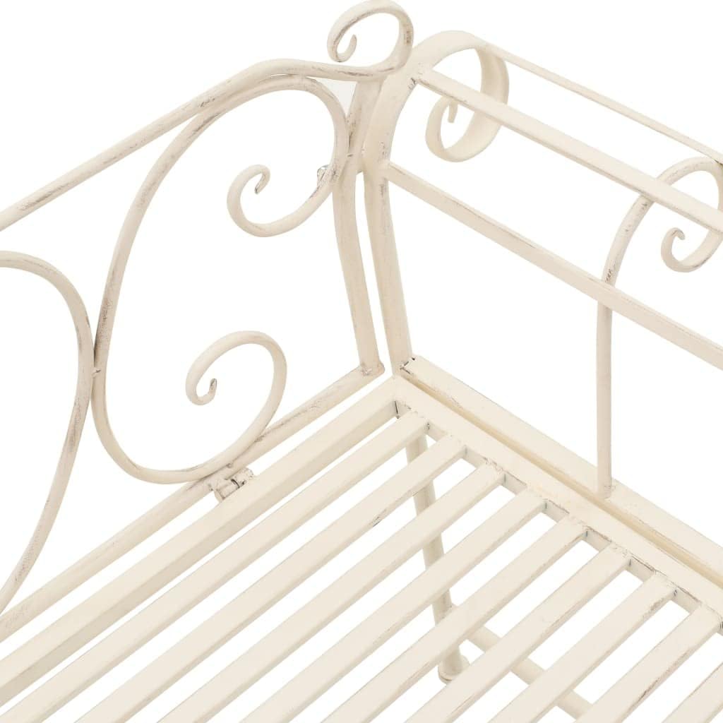 Garden Bench Antique White Metal 52 in Width Decorative Inlays,Sturdy Metal Garden Bench with Vintage Scroll Design, WeatherResistant and for Outdoor Use Patio Furniture