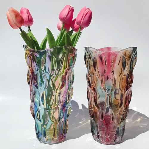 Heavy Flower Glass Vase Thickened 3.5lb 9.5inch Sparkle vase Bohemian Style, for Centerpieces,Kitchen,Office, Wedding,Perfect Home Decor Glass Vase (Purple Light)