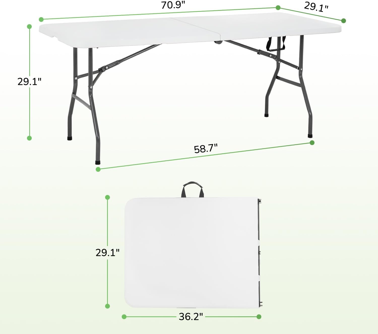 PayLessHere | 6FT Folding Table | Portable Plastic Table with Carry Handle | Waterproof & Foldable Table Design | Steel Frame with Lock | White | for Events, Camping, Indoor & Outdoor Use