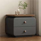 Leather Bedside Table with 2 Drawers, Vintage Wood Nightstand for Bedroom and Living Room