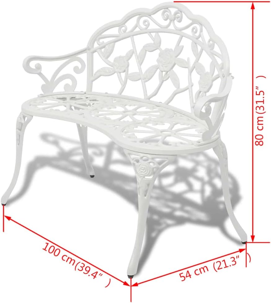 Garden Bench White Cast Aluminum and Cast Iron 39.4 in Durable,Sturdy Metal Garden Bench with Floral Design Durable Outdoor Seating for Two | Relaxation and Gatherings Patio Furniture
