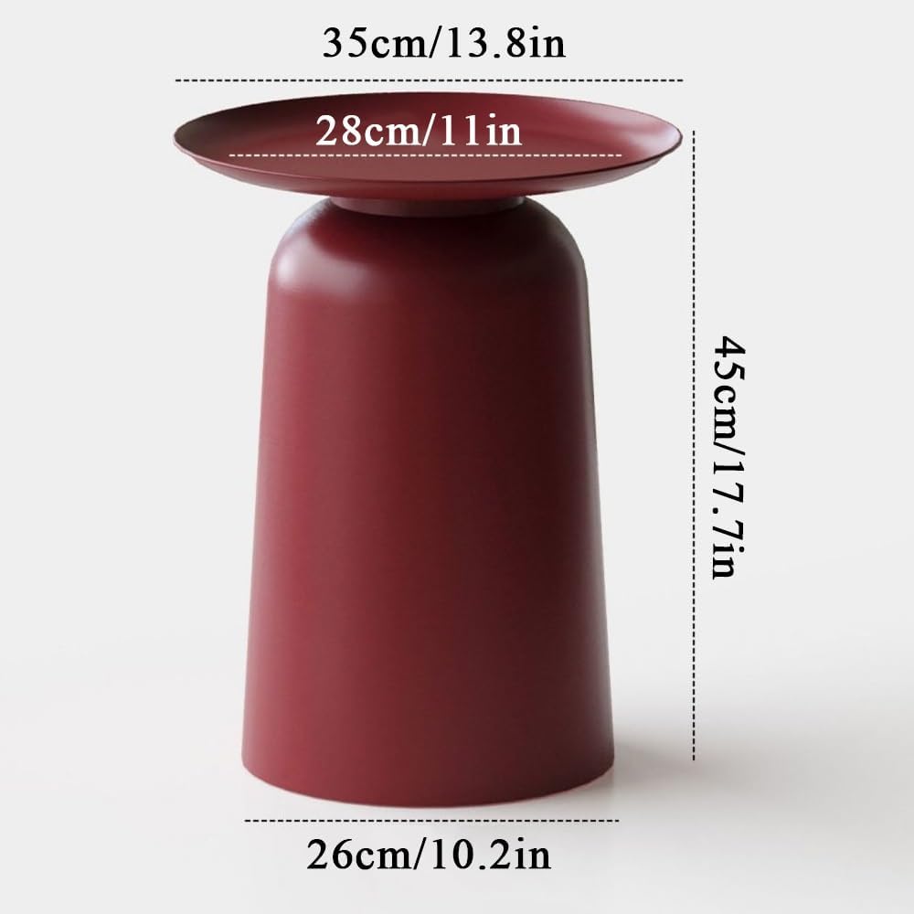 Simple Small Round Side Table, Retro Accent Table with Thick Pedestal, Minimalist Carbon Steel Frame End Table, Modern Drink Tables for Living Room, Bedroom(Red)