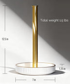 Paper Towel Holder, Ceramic Heavy Plate Base Wobble-Free, Roll Stand-Gold | Effortless Cleaning and Easy to Assemble, Super Large for Triple Rolls, High End Looking as a Good Gift for Kitchen Island