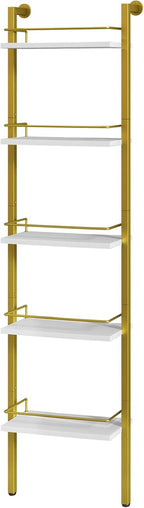 YMYNY 5-Tier Freestanding Wine Rack, White with Gold, UHWR001G | With Fences, Wall Mounted Floating Shelf, Bottles Holder, Liquor Cabinet Storage 16.93" L x 7.87" W x 69.68" H for Kitchen