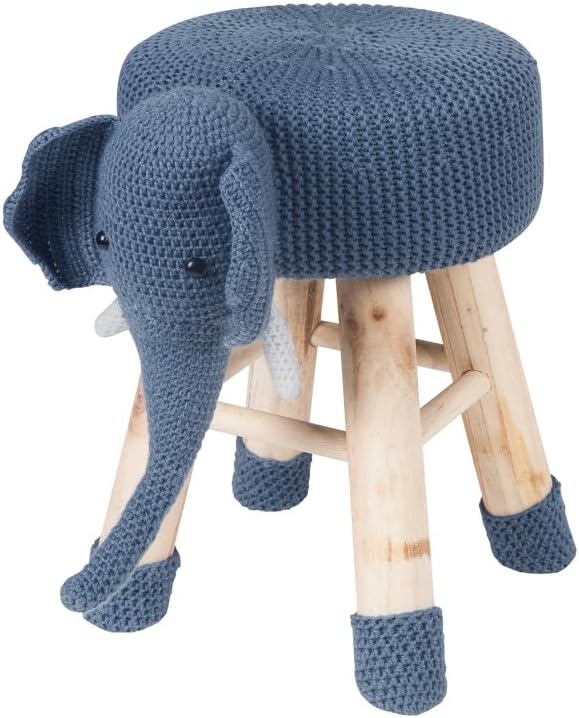 Animal Ottoman Stool for Kids, Cute Deer Foot Stool with Solid Pine Wood Legs, Upholstered Small Seat for Bedroom Nursery Playroom Decor, Toddler Chair & Footrest (Art Deco,Elephant)