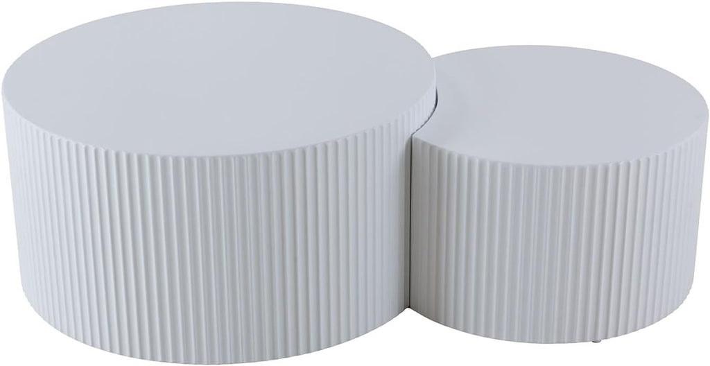 KEVINSPACE Coffee Table Set of 2 Modern, Living Room Nesting Table Round 2-Piece, No Assembly Required Wooden Circle End Table Set Accent Furniture for Bedroom Balcony Library,White